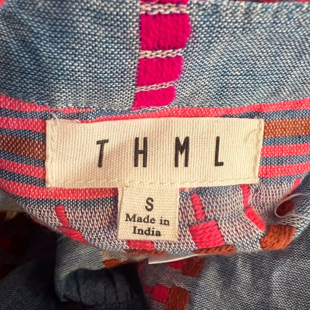 Thml Boho Denim Chambray Flutter Sleeve Embroider… - image 8